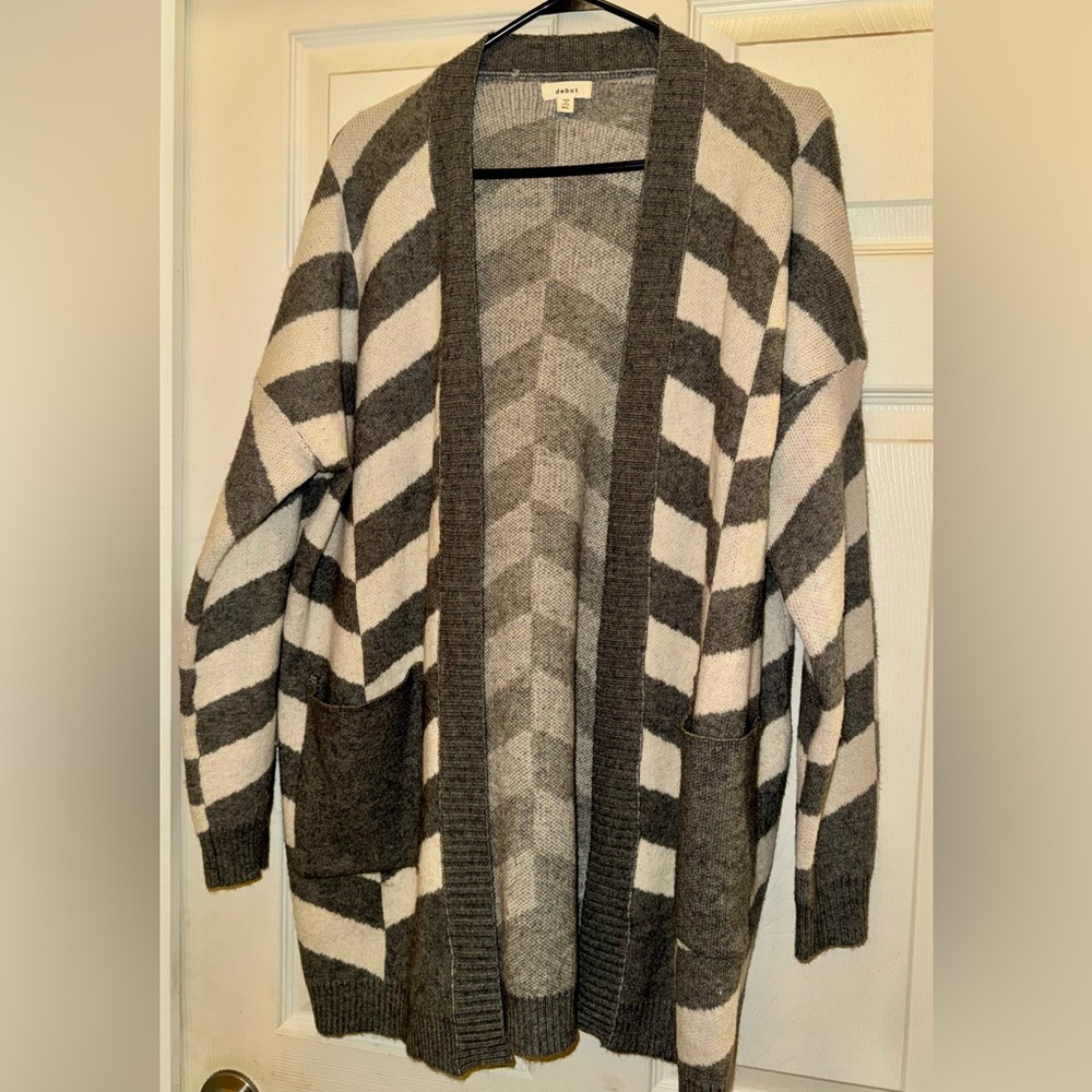 Boutique Striped Cardigan - Gray and Cream